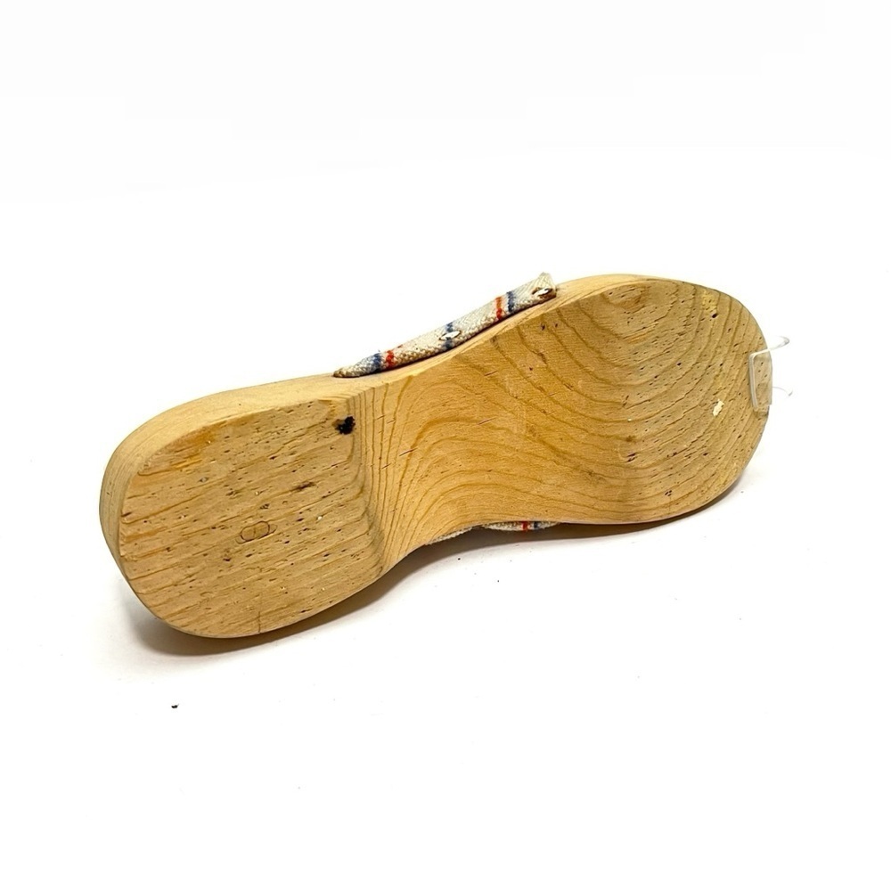 Vintage 1960s striped canvas open toe wooden sandals - Picture 8 of 8